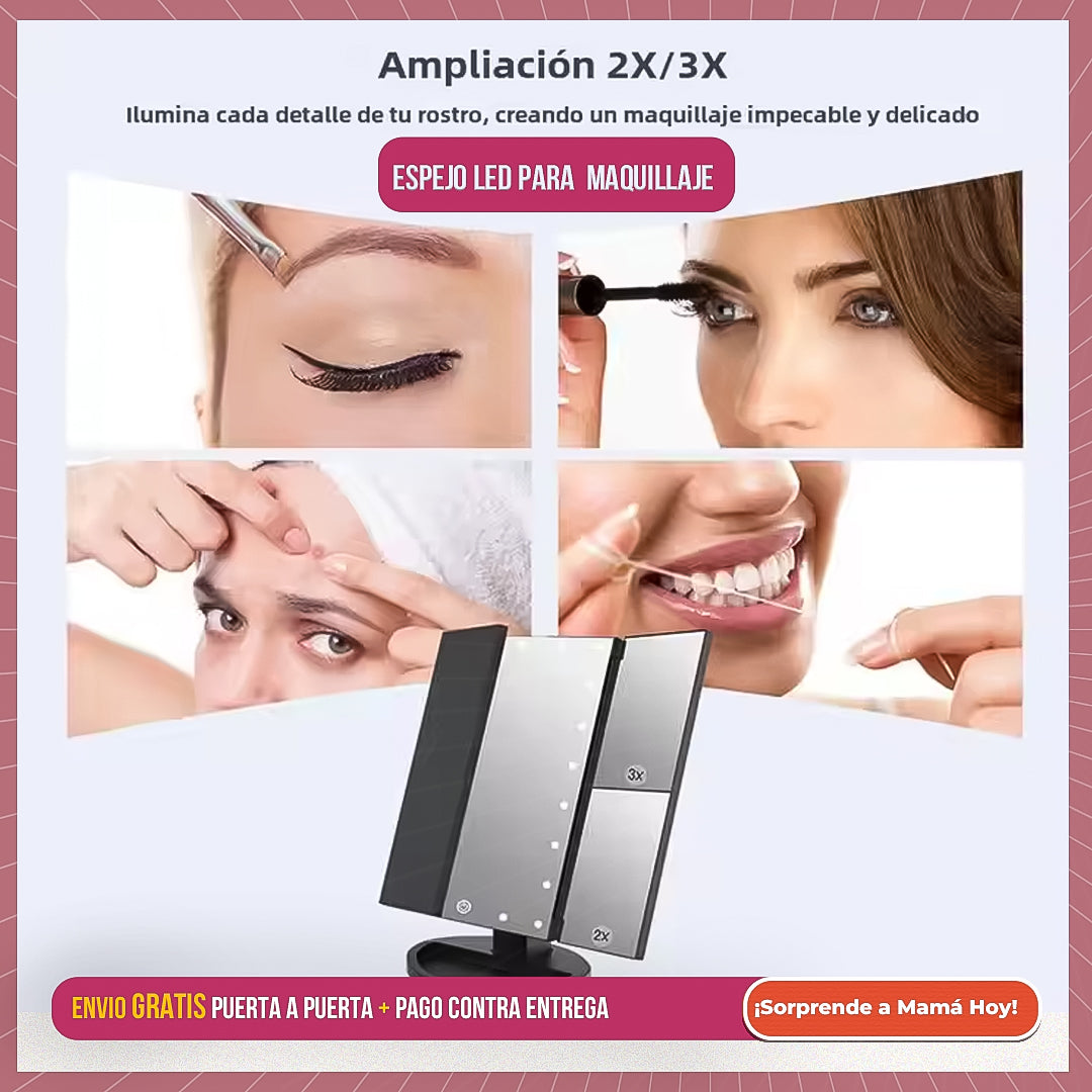 👉 Combo Glam Mamá 💖 | Espejo LED + Cepillo 5 en 1 | Regala Belleza y Estilo
