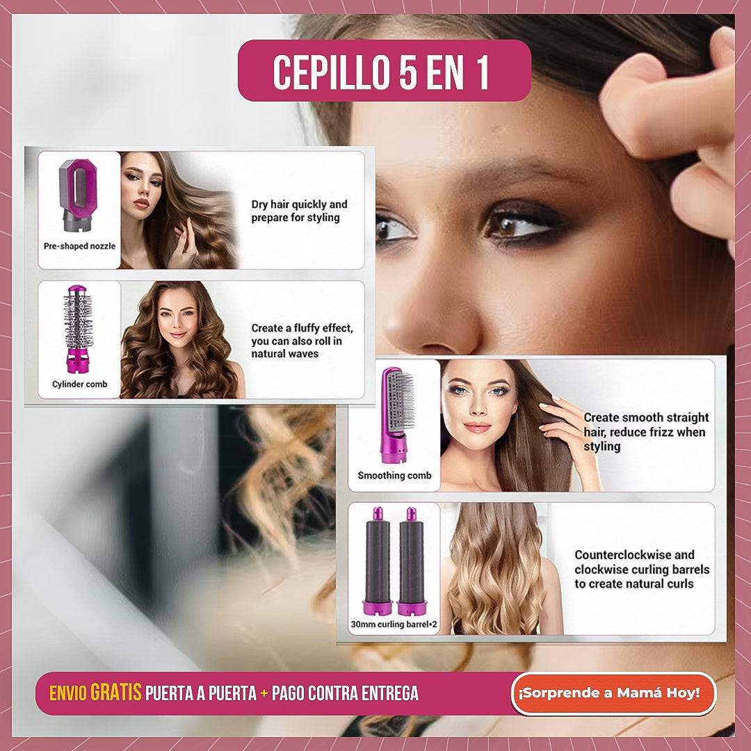 👉 Combo Glam Mamá 💖 | Espejo LED + Cepillo 5 en 1 | Regala Belleza y Estilo