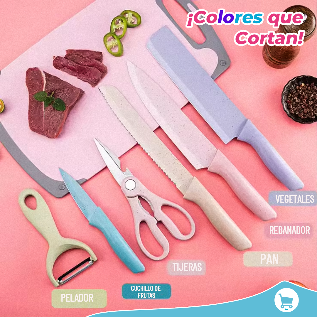 Combo: Cortador de Vegetales Chopper, Set de Cuchillos y Triturador de Ajo (Black Friday)