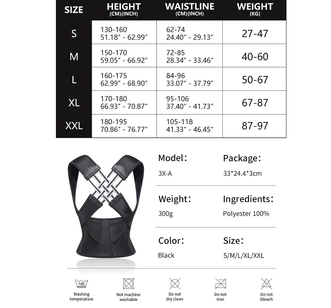 Corrector de Postura Ortopédico Unisex Ajustable de 148 Lb a  190 Lb